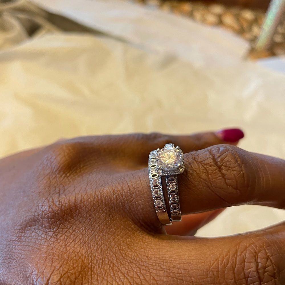 Simulated Diamond Sterling Silver Ring Wedding Band Engagement Jewelry Set